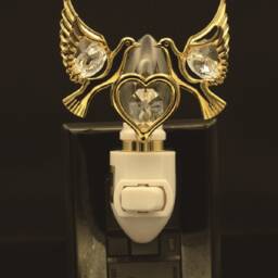 24K Gold Love Doves Night Light, Sparkling Crystal Decor - thumbnail 3