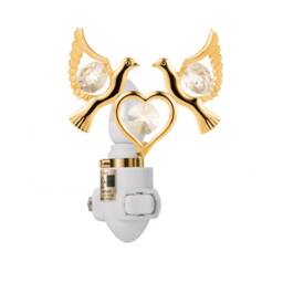 24K Gold Love Doves Night Light, Sparkling Crystal Decor
