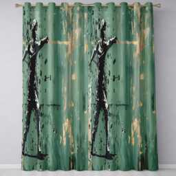 Green Urban Music Throwing Silhouette Graffiti Artistic Artwork For Bedroom Decor Readymade Eyelet Ring Top Thermal 100% Blackout Curtains - thumbnail 3