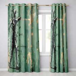 Green Urban Music Throwing Silhouette Graffiti Artistic Artwork For Bedroom Decor Readymade Eyelet Ring Top Thermal 100% Blackout Curtains - thumbnail 1