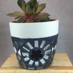 Ceramic Tile Mosaic Plant Pot Flower Planter For Window Sill, Desk - Small - thumbnail 3