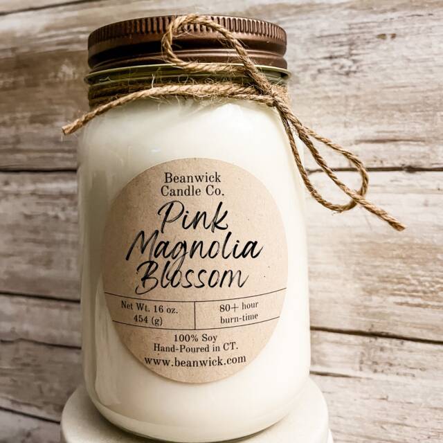 Pink Magnolia Blossom Soy Candle - 80+ Hour Burn Time - image 1