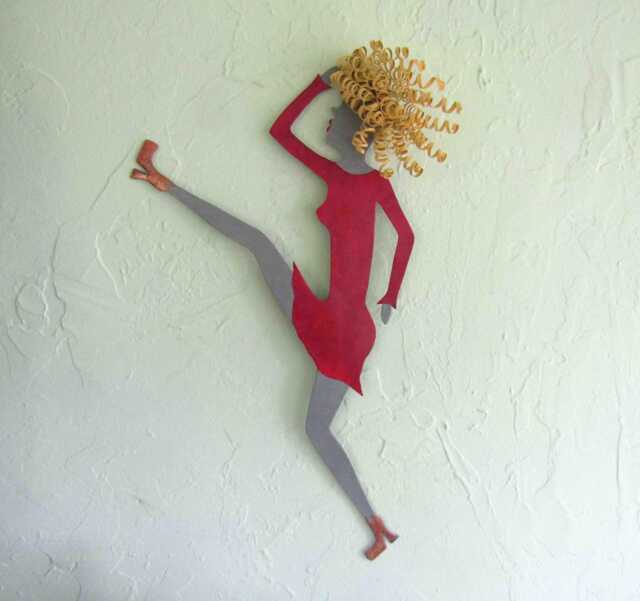 Recycled Metal Dancer Wall Art Blonde Hair, Red Dress - 11 X 21 - image 1