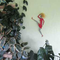 Recycled Metal Dancer Wall Art Blonde Hair, Red Dress - 11 X 21 - thumbnail 3