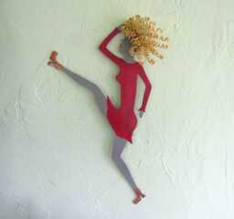 Recycled Metal Dancer Wall Art Blonde Hair, Red Dress - 11 X 21 - thumbnail 1