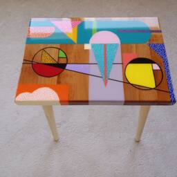 Handmade Epoxy Resin Side Table Boho Farmhouse Decor - thumbnail 3