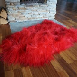 Sheepskin Red X Throw Genuine Leather Sheep Skin Decorative Rug Red Comfy, Cozy, Hair Is Very Thick, Shiny - thumbnail 2