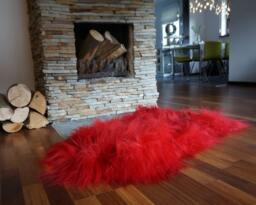 Sheepskin Red X Throw Genuine Leather Sheep Skin Decorative Rug Red Comfy, Cozy, Hair Is Very Thick, Shiny