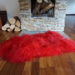 Sheepskin Red X Throw Genuine Leather Sheep Skin Decorative Rug Red Comfy, Cozy, Hair Is Very Thick, Shiny - thumbnail 3