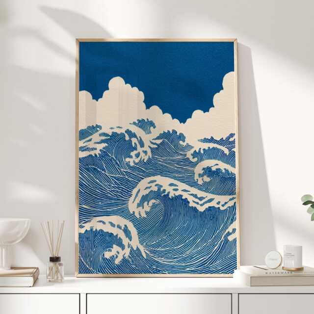 Japanese Wave Print - Blue Ocean Wall Art in Ukiyo-E Style Coastal Poster For Beach House Or Nautical Decor - image 1