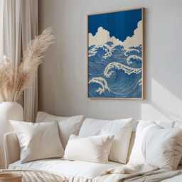 Japanese Wave Print - Blue Ocean Wall Art in Ukiyo-E Style Coastal Poster For Beach House Or Nautical Decor - thumbnail 2