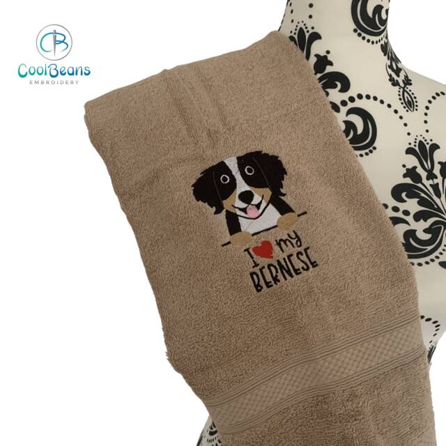 Bernese Dog Towel - Personalised Face Cloth/Hand Bath Embroidered - image 1