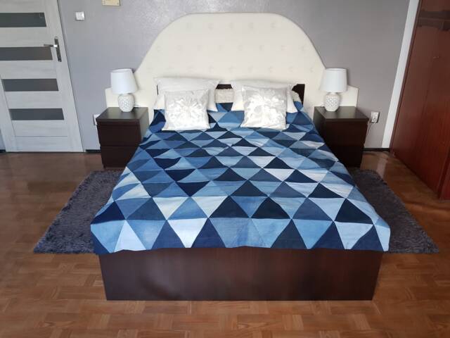 2 Denim Jeans Quilt Patchwok, Patchwork Denim, Denim Bedcover, Bedcover Patchwork, Upcycled, Scrap Fabric, Bedspread, Vintage - image 1