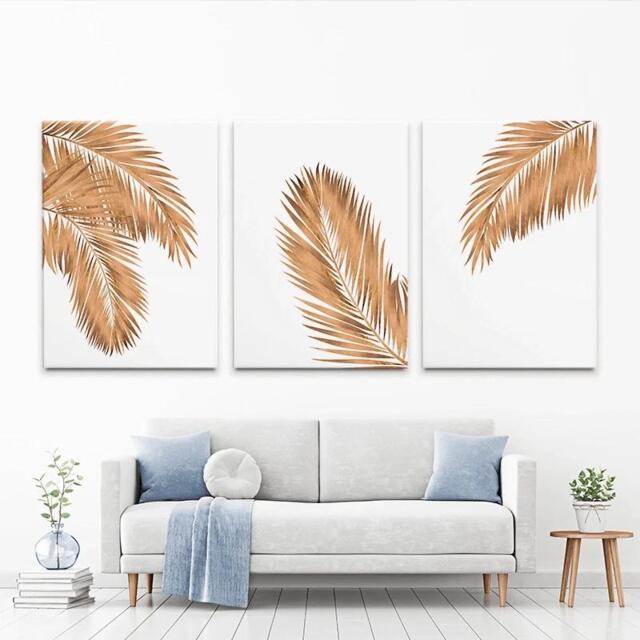 Gold Leaf Trio Canvas Print, Botanical Triptych Wall Art - image 1