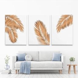 Gold Leaf Trio Canvas Print, Botanical Triptych Wall Art
