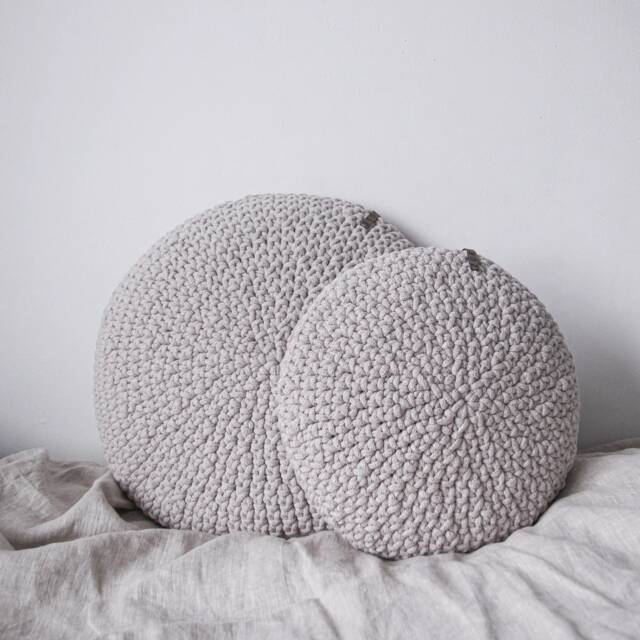 Hand Crocheted Round Cushion Recycled Cotton Cozy Home Decor - image 1