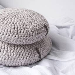 Hand Crocheted Round Cushion Recycled Cotton Cozy Home Decor - thumbnail 3