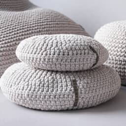 Hand Crocheted Round Cushion Recycled Cotton Cozy Home Decor - thumbnail 2