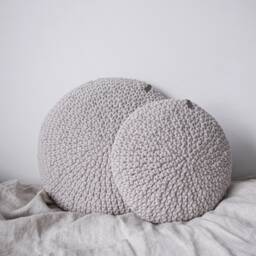 Hand Crocheted Round Cushion Recycled Cotton Cozy Home Decor - thumbnail 1