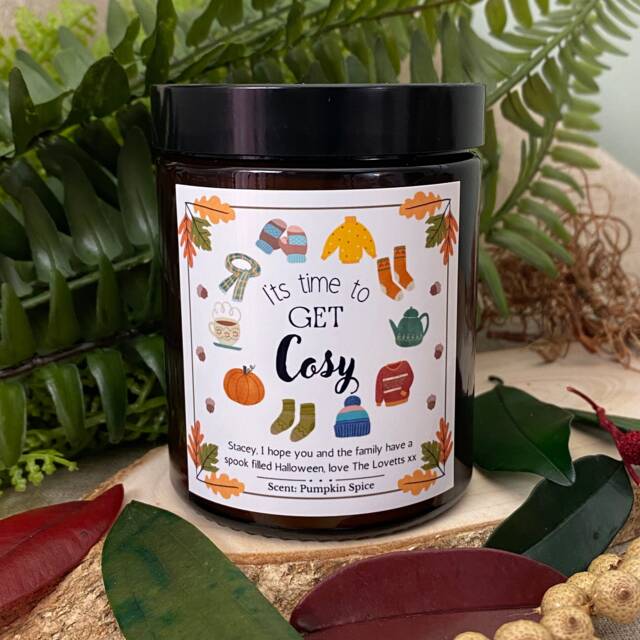 Autumn Candle Time To Get Cosy - Pumpkin Spice Personalised Soy Wax - No Paraffin - image 1