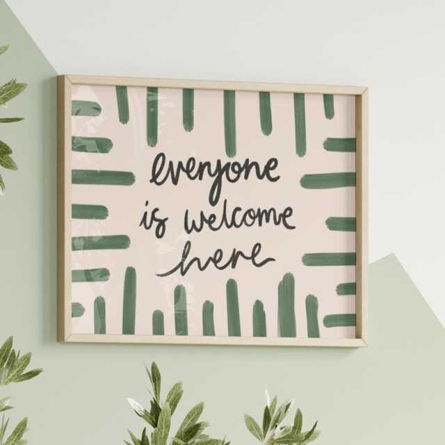 Everyone Is Welcome Here Print - Sage Green Wall Art Prints, Decor, Bedroom Living Room Art - image 1