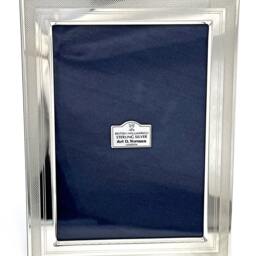 "sterling Silver Photo Frame Hatch Border Mahogany Finished Wooden Back 5"" X 3.5" - thumbnail 3