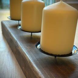 Rustic Wood X4 Pillar Candle Table Decoration - Jacobean - Brown - thumbnail 2