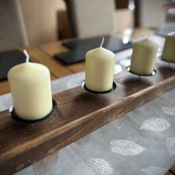 Rustic Wood X4 Pillar Candle Table Decoration - Jacobean - Brown - thumbnail 4