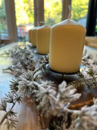Rustic Wood X4 Pillar Candle Table Decoration - Jacobean - Brown