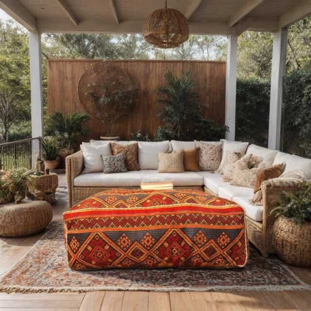 Unstuffed Moroccan Ottoman Pouf Square Footstool, Multicolored - image 1
