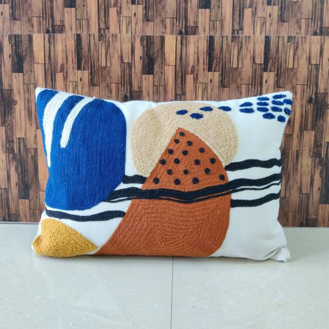 Boho Embroidered Pillow Cover Cream, Rust, Teal, & Mustard Cushion - 14 X 20 Inches - image 1