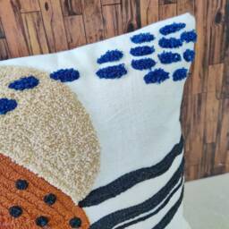 Boho Embroidered Pillow Cover Cream, Rust, Teal, & Mustard Cushion - 14 X 20 Inches - thumbnail 2