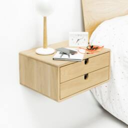 Floating Nightstand Bedside Table With 2 Drawers in Solid Oak Mid Century Modern - thumbnail 3