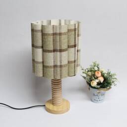 Handmade Khaki Checkered Fabric Table Lamp With Wooden Base-88# - thumbnail 3