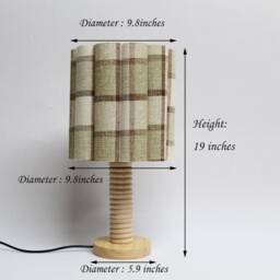 Handmade Khaki Checkered Fabric Table Lamp With Wooden Base-88# - thumbnail 2