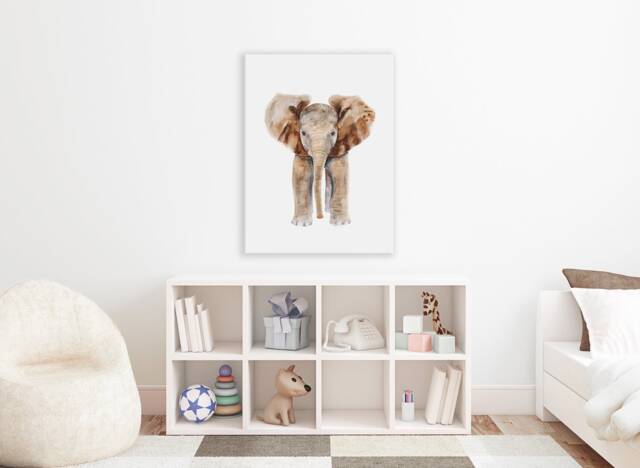 Canvas Nursery Art, Elephant Decor, Gallery Wrapped Canvas, Safari Baby Animal Print, Watercolor, Canvas Wall Art - image 1