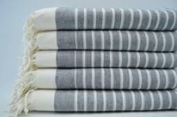 "Black & Cream Striped Towel, Soft Terry Peshtemal, Beach Towel, 40""x65"