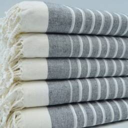 "Black & Cream Striped Towel, Soft Terry Peshtemal, Beach Towel, 40""x65" - thumbnail 3