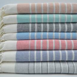 "Black & Cream Striped Towel, Soft Terry Peshtemal, Beach Towel, 40""x65" - thumbnail 2
