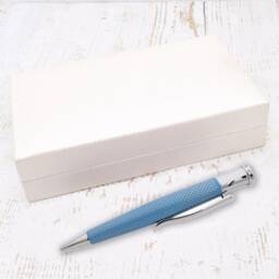 Elegant Diamond Cut Luxury Blue Pen Set With Personalised Engraved Box - thumbnail 2