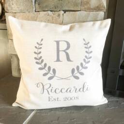 Personalized Linen Throw Pillow Cover - Wedding Gift, Monogram Initial - thumbnail 3