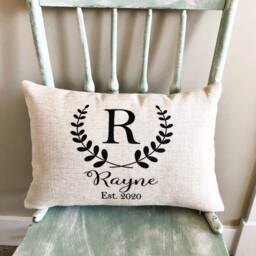 Personalized Linen Throw Pillow Cover - Wedding Gift, Monogram Initial - thumbnail 2