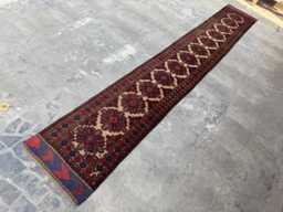 2'1x14'2 Afghan Runner Rug - Extra Long Hand-Knotted Wool Turkmen , Oriental Tribal Floral Design Kitchen Hallway - thumbnail 1