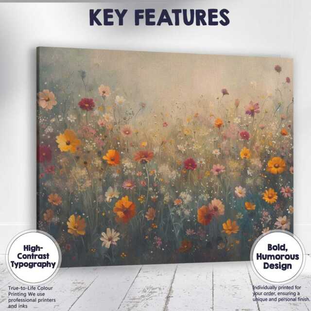 Dreamy Wildflower Meadow Botanical Floral Painting Canvas Wall Art Print Decor Picture Ready To Hang - image 1