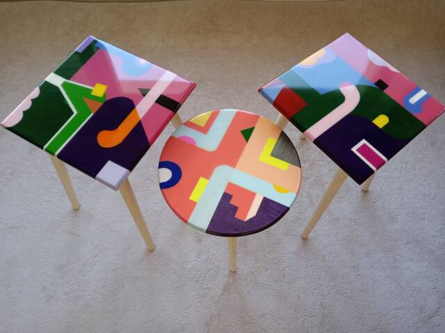 Funky Resin Side Table, Abstract Art, Modern Wood End Table - image 1