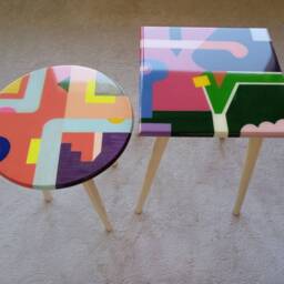 Funky Resin Side Table, Abstract Art, Modern Wood End Table - thumbnail 4