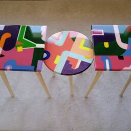Funky Resin Side Table, Abstract Art, Modern Wood End Table - thumbnail 2