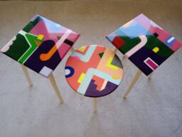 Funky Resin Side Table, Abstract Art, Modern Wood End Table