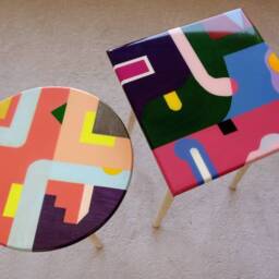 Funky Resin Side Table, Abstract Art, Modern Wood End Table - thumbnail 3