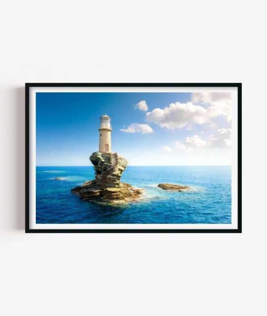 Tourlitis Lighthouse Print - Greece Photography Wall Art Coastal Seaside Decor - image 1